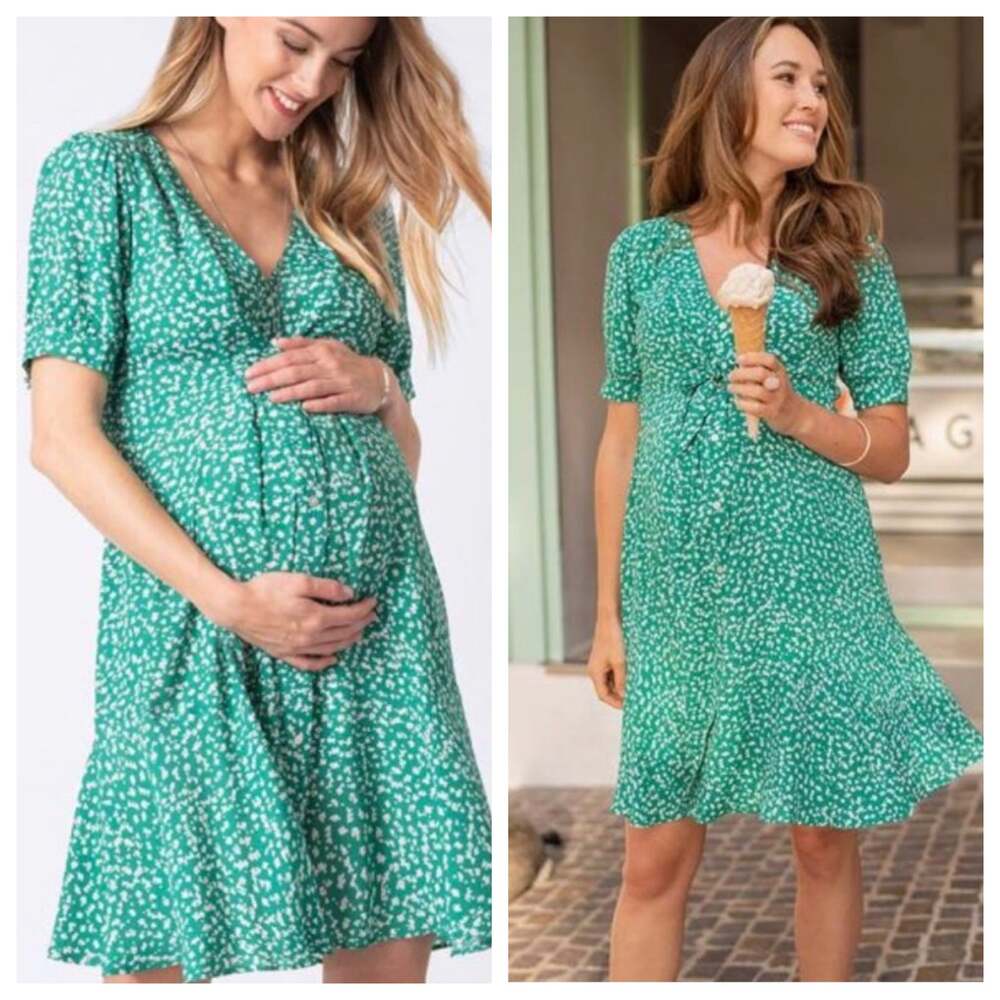 Seraphine Daffodil Maternity Dress Green Floral Tie Front US 4